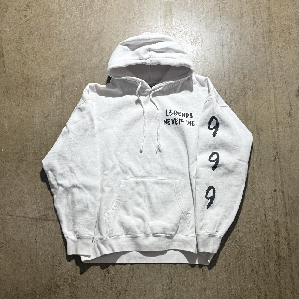 999 Hoodie Sweatshirt Mens XL White Pullover Fleece Legends Never Die Moon
